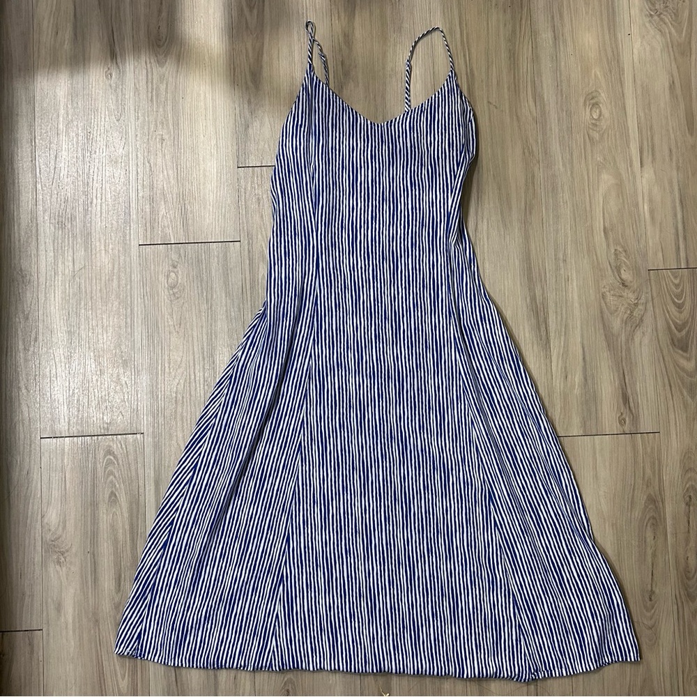 Old Navy Navy and White Striped Knee Length Sun Dress Small